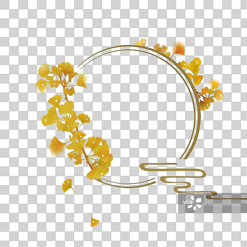 秋天银杏叶中式圆形边框素材图片素材