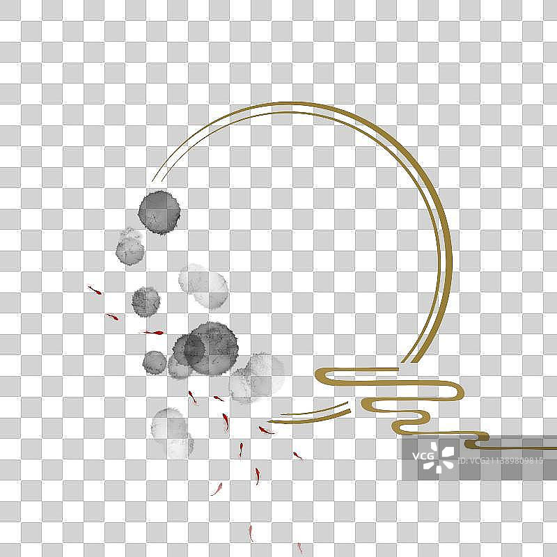 冬天池塘中式圆形边框素材图片素材