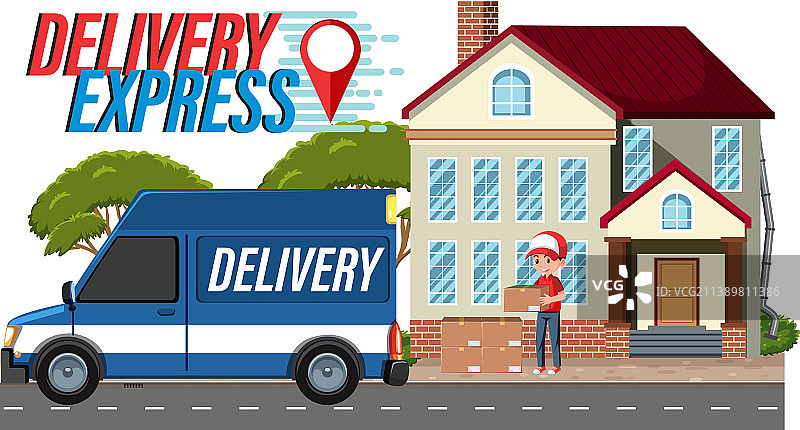 快递员站在前面送包裹图片素材