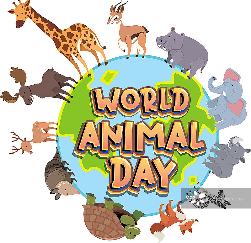 以非洲动物为主题的世界动物日标志图片素材