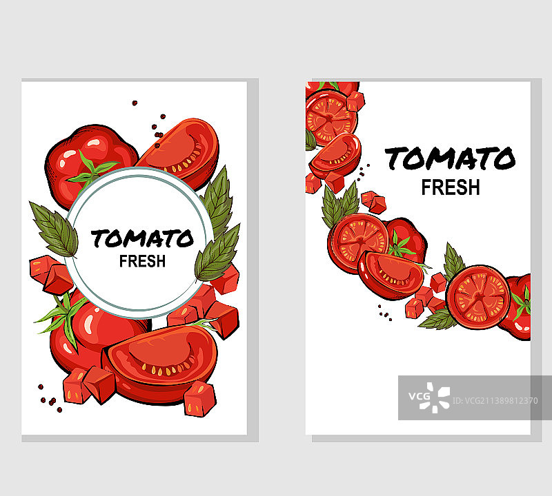 手绘番茄banner或标签套装图片素材
