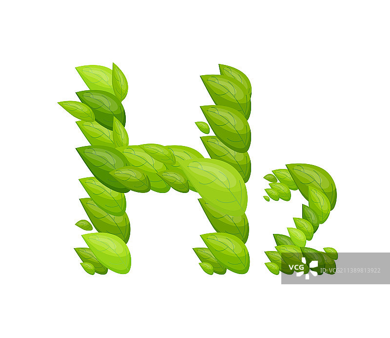带有绿叶的H2符号，绿色氢气生产图片素材