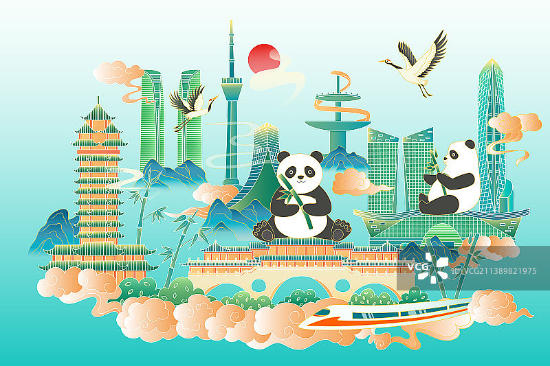 四川成都中国风城市矢量插画图片素材