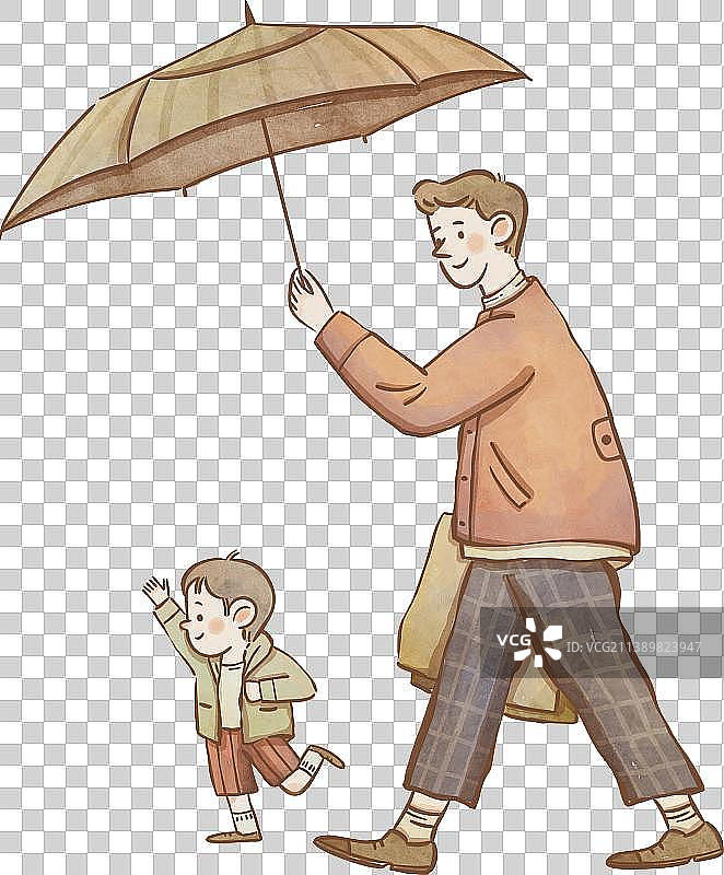 水彩风格为孩子撑伞的爸爸图片素材