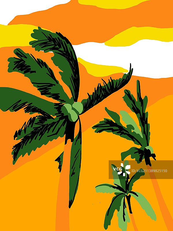 夏日海滩椰树插画扁平图片素材