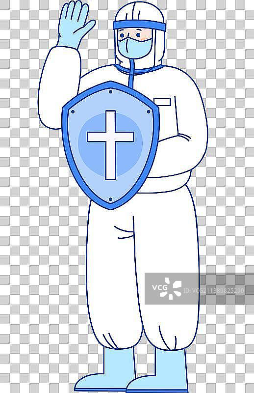 简约卡通穿着防护服拿着盾牌的医护人员图片素材
