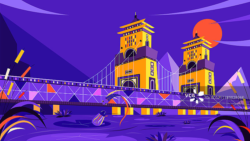小暑夜色扁平风插画图片素材
