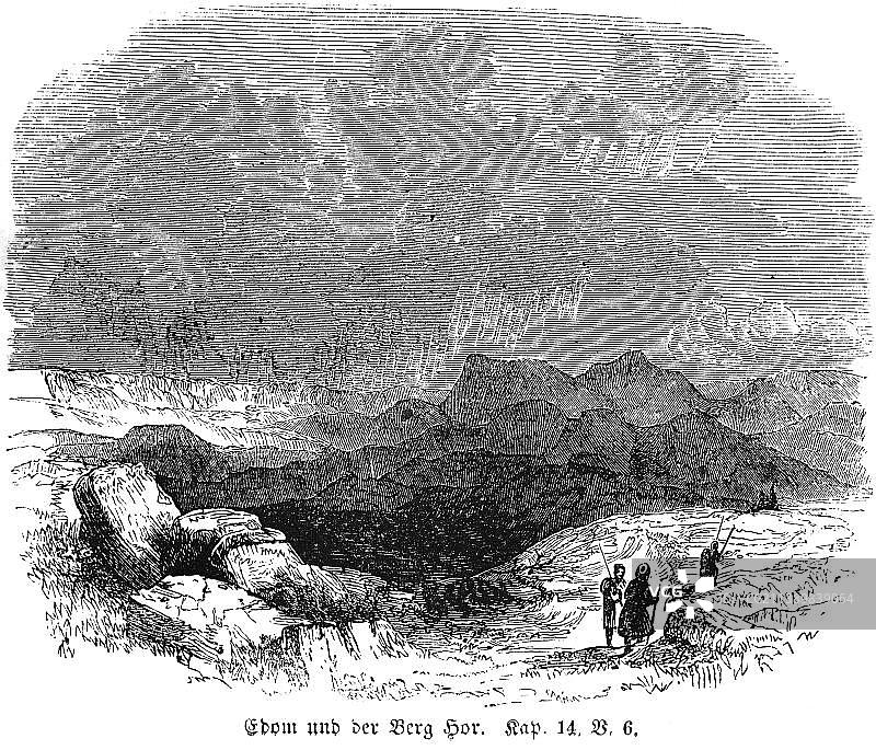 以东和荷珥山，何利人，以东人，漫游者，风景，山脉，雨，乌云，《摩西圣经旧约》第14章第6节，1850年历史插图图片素材