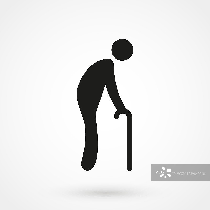 拄着拐杖的虚弱驼背老人黑色剪影图片素材