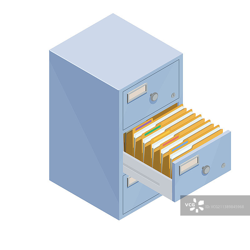 档案馆内打开的抽屉和文件夹图片素材