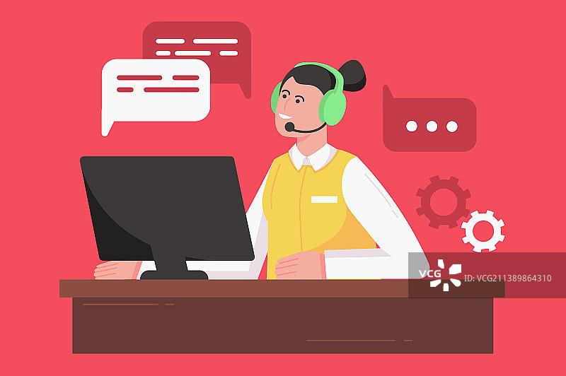 呼叫中心和客户支持扁平概念图片素材