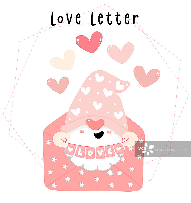 可爱的粉色情人节小矮人与情书图片素材