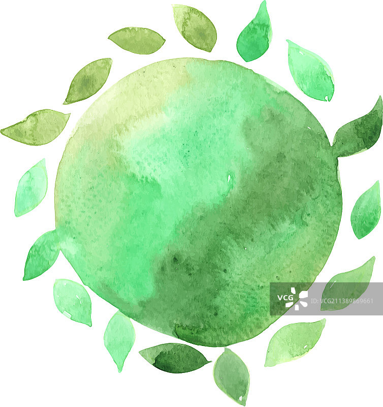 水彩圆形banner绿色叶子图片素材
