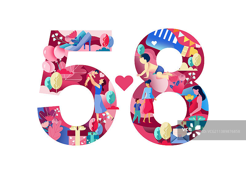 母亲节数字扁平插画图片素材