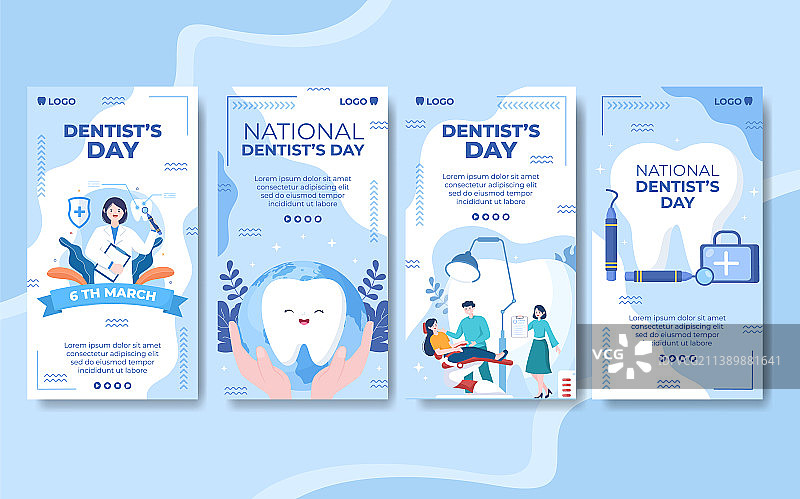 牙医日故事模板扁平牙科设计图片素材