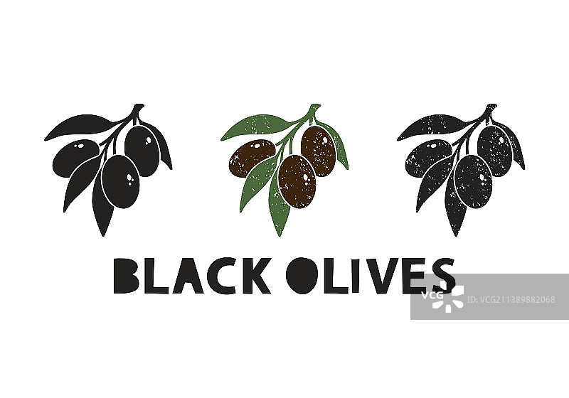 带字母的黑橄榄剪影图标集图片素材