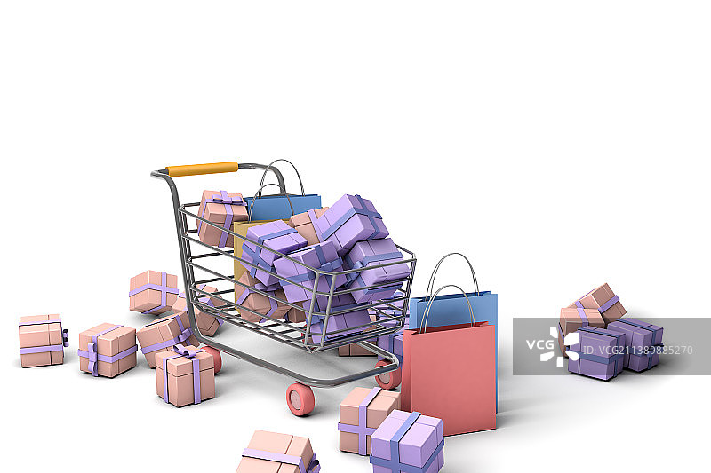 白色背景前的购物车图片素材
