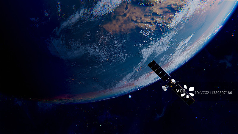3D高清地球与人造卫星插画图片素材