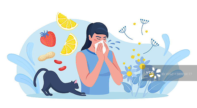 对猫毛和柑橘花粉过敏的女人图片素材