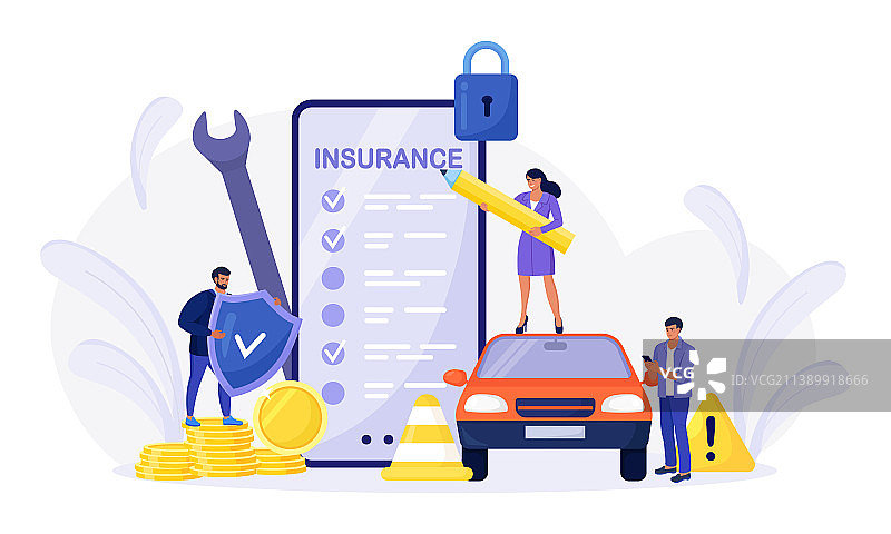 手机屏幕上的汽车保险单图片素材