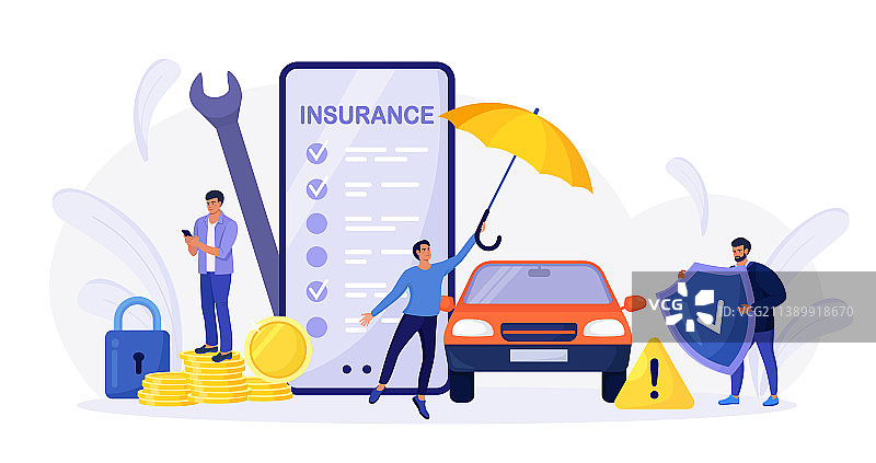 手机屏幕上的汽车保险单图片素材