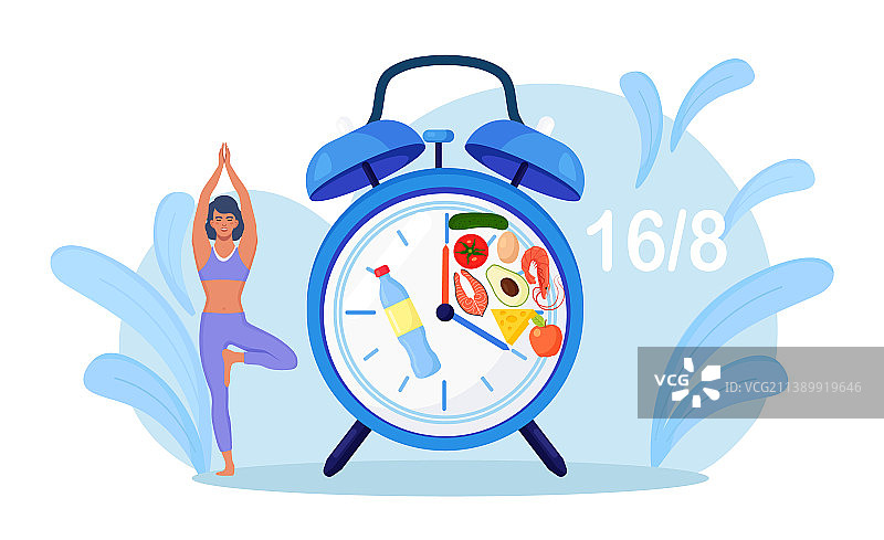 女孩以树式平衡站立，等待时间图片素材