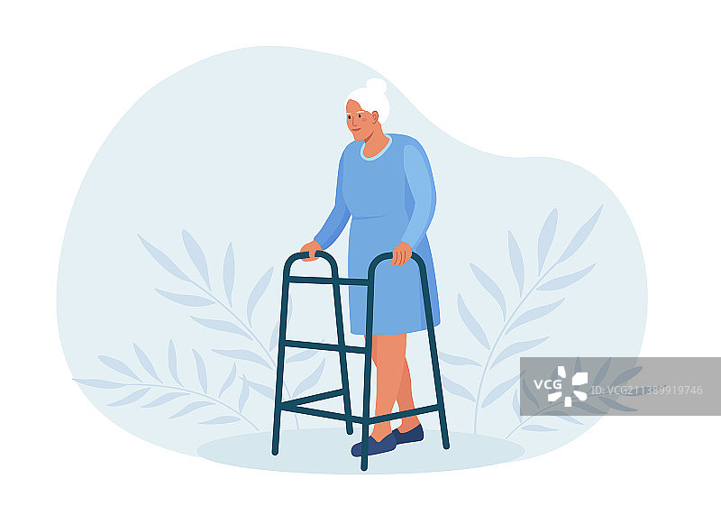 拄着矫形器行走的残疾妇女图片素材