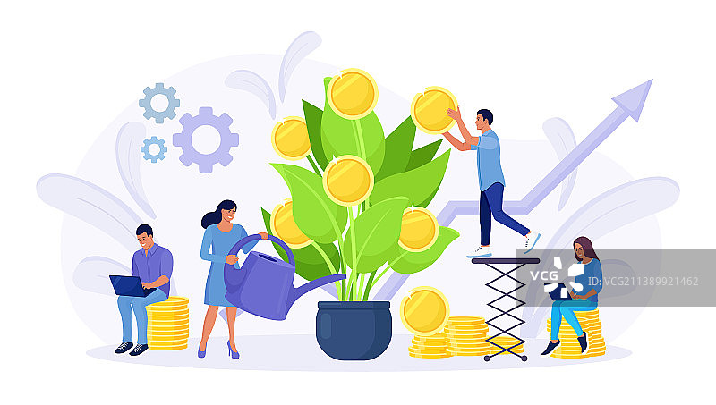 女人给摇钱树浇水图片素材