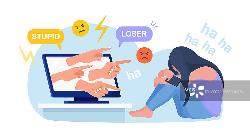 悲伤的青少年女孩面对网络欺凌图片素材