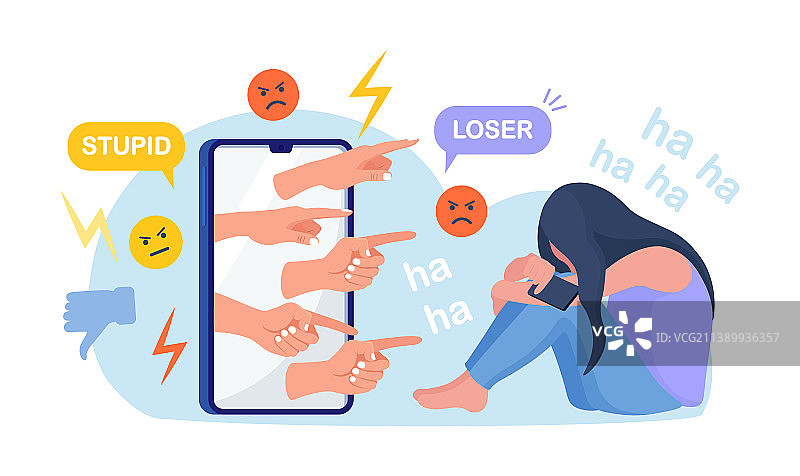 悲伤的青少年女孩面对网络欺凌图片素材