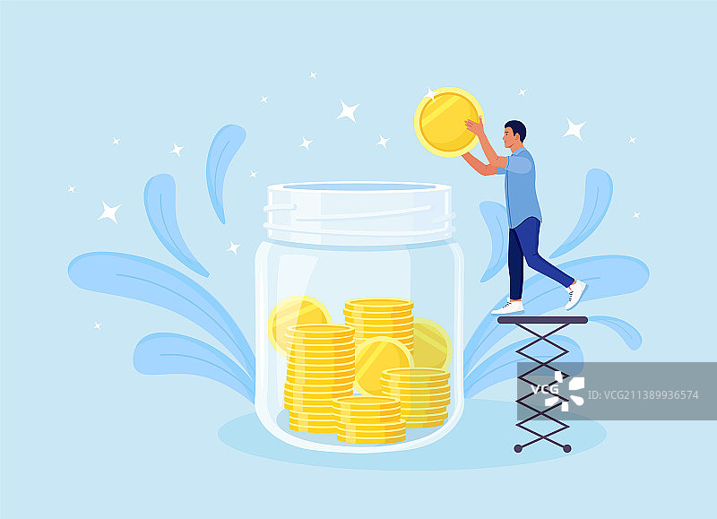 迷你男人收集金币进入图片素材