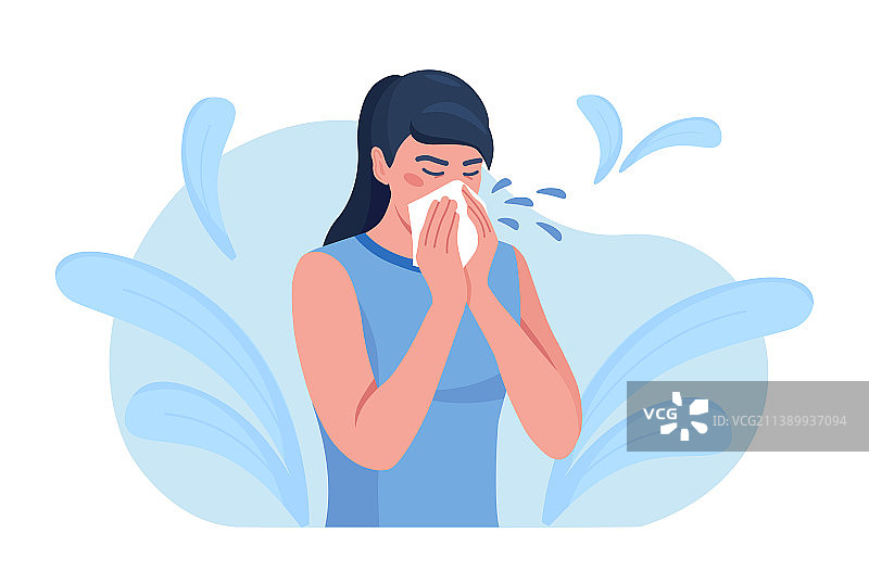 女人用纸巾打喷嚏咳嗽图片素材