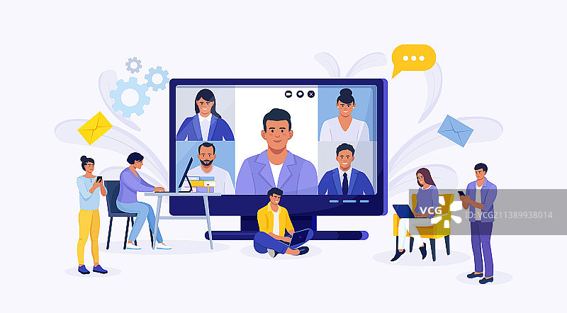 在线视频会议同事交流图片素材