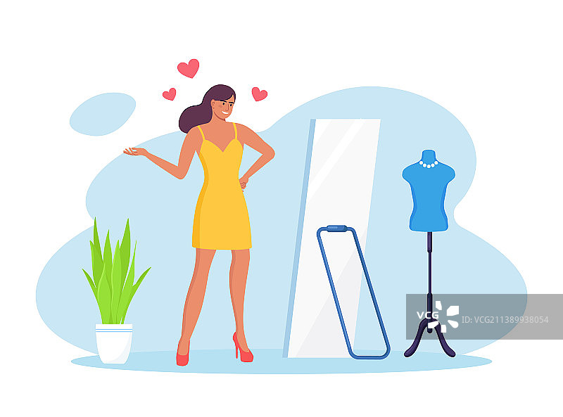 美丽的女人站着照镜子图片素材