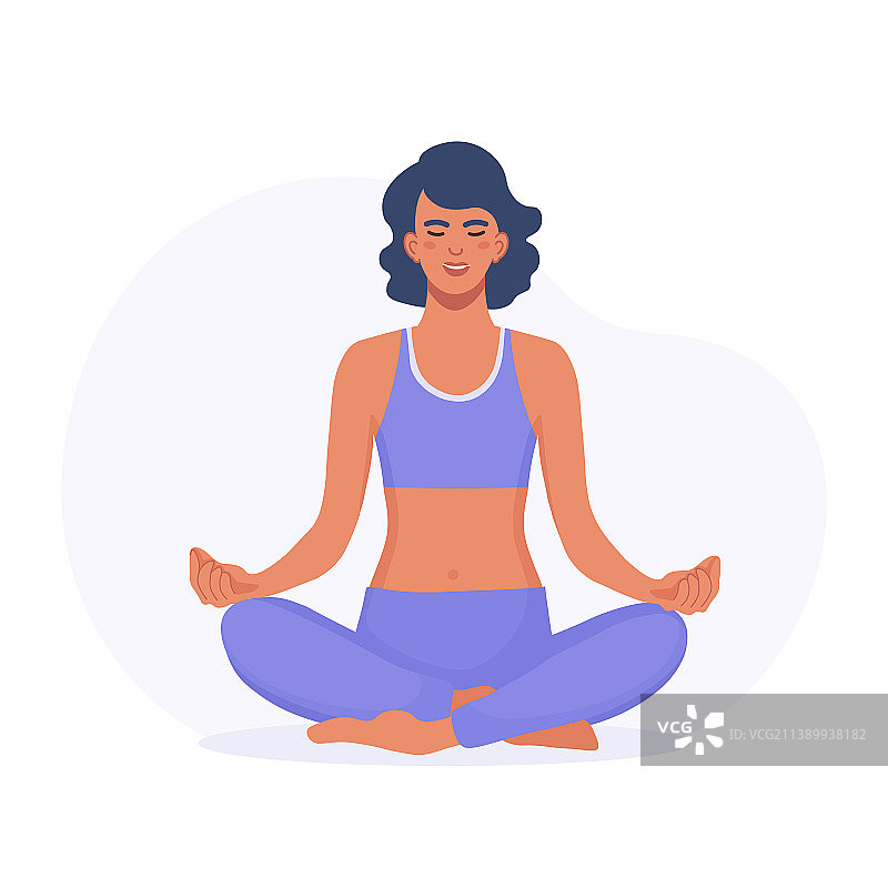 年轻女人冥想并呈莲花坐姿图片素材