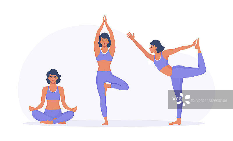 年轻女人冥想并呈莲花坐姿图片素材