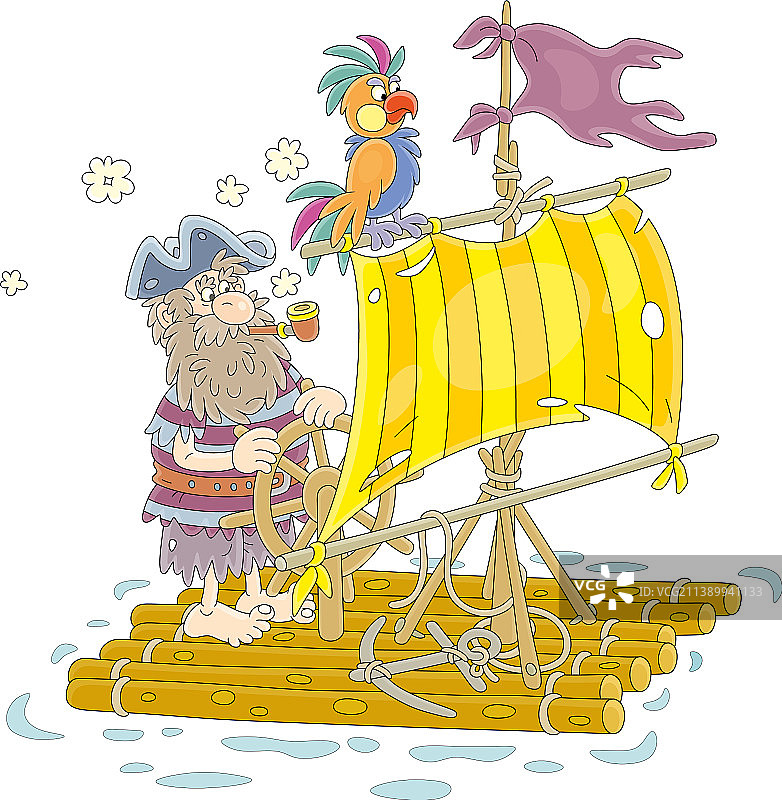 漂浮在木筏上的孤独水手图片素材