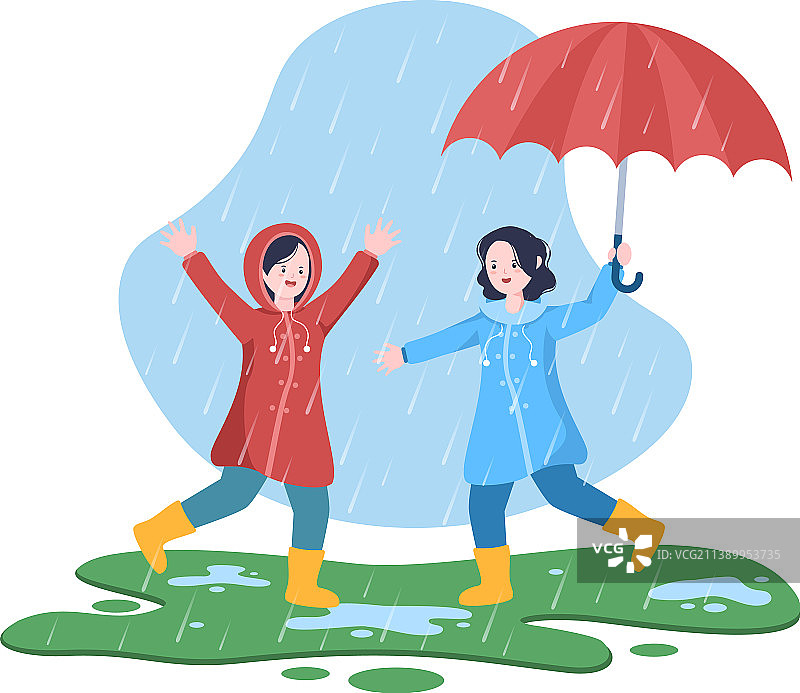 穿着雨衣和橡胶靴的可爱儿童图片素材