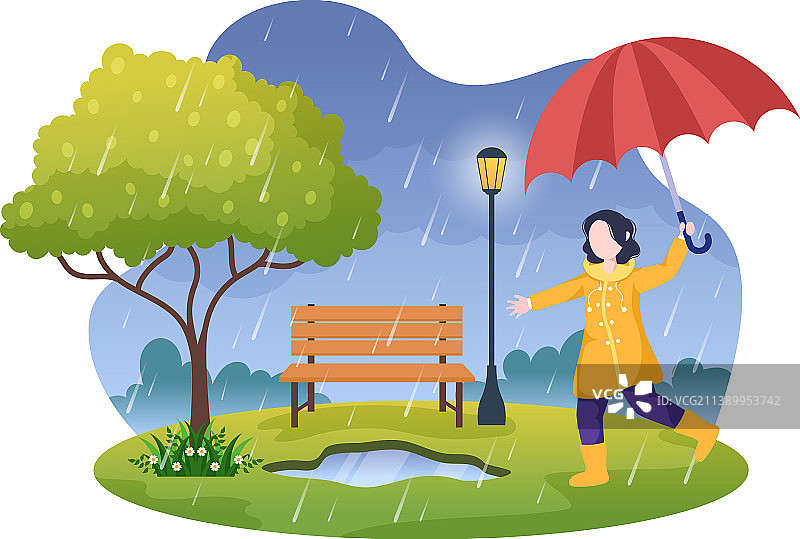 穿着雨衣和橡胶靴的可爱儿童图片素材