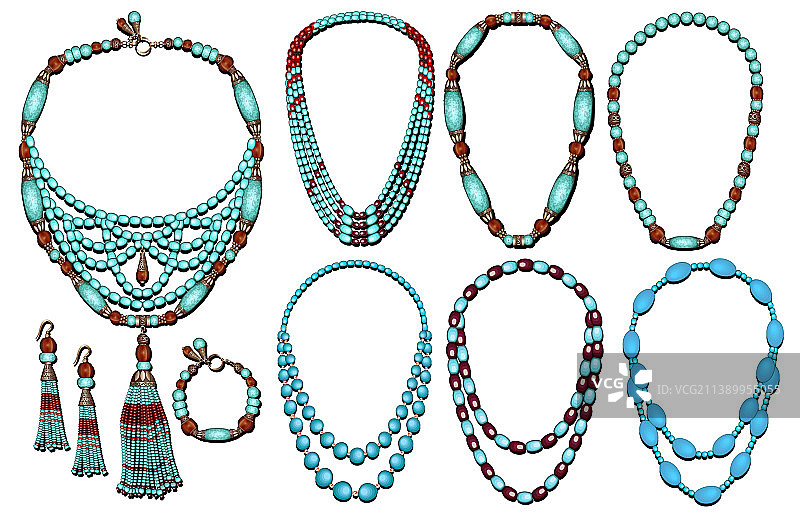 绿松石耳环项链珠宝套装图片素材