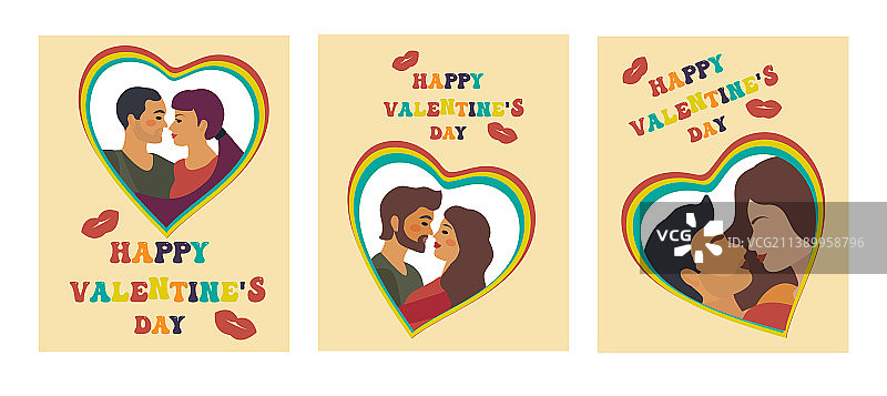 情人节快乐复古70年代海报套装图片素材