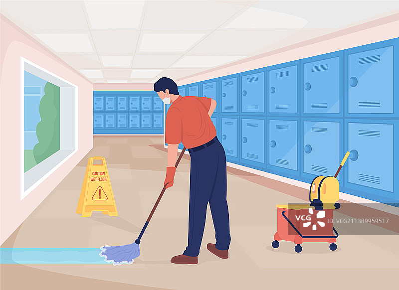 清洁学校大厅扁平色图片素材