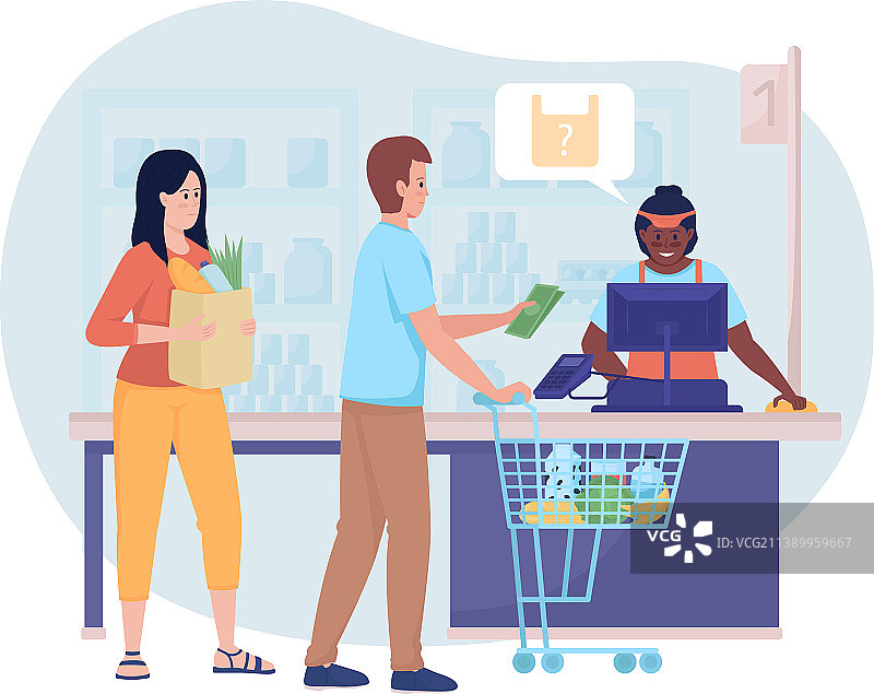 超市收银台排队2D图片素材