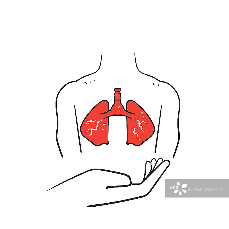 手绘涂鸦手托着带肺的人图片素材