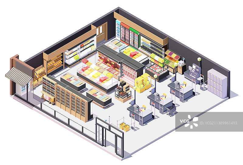 2.5D超市或食品店内部图片素材