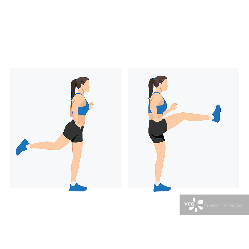 女人扶墙做前踢腿图片素材