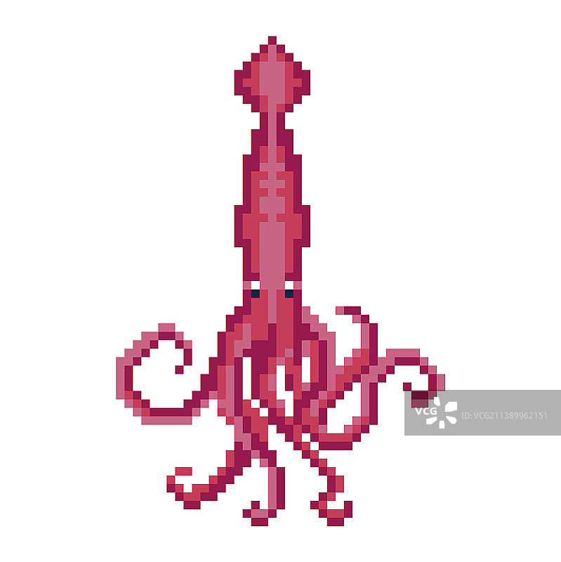 8位游戏像素风鱿鱼精灵图片素材