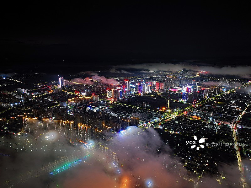 城市夜景 云雾诸暨图片素材