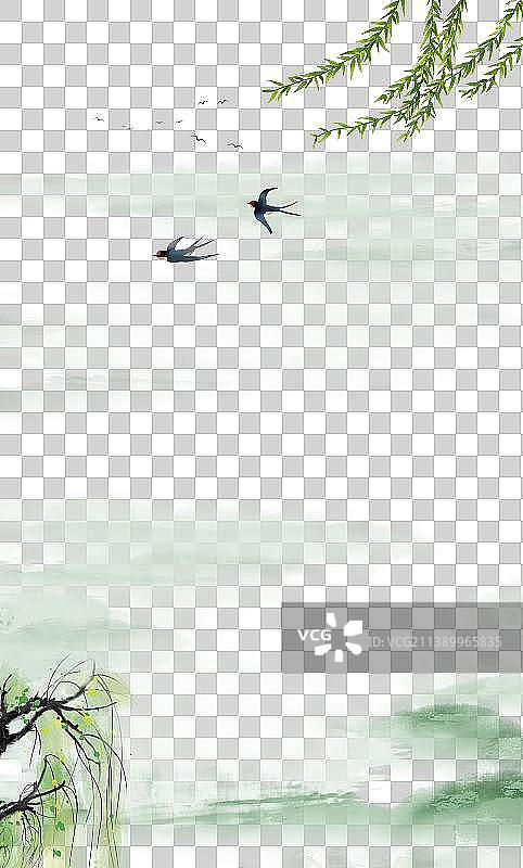 中国风春天绿色水墨山水画背景图片素材