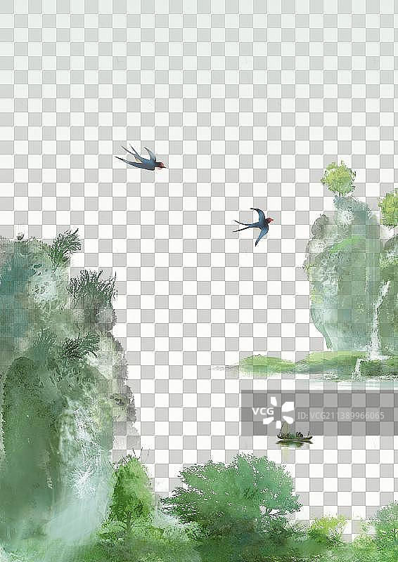 中国风春天绿色水墨山水画背景图片素材